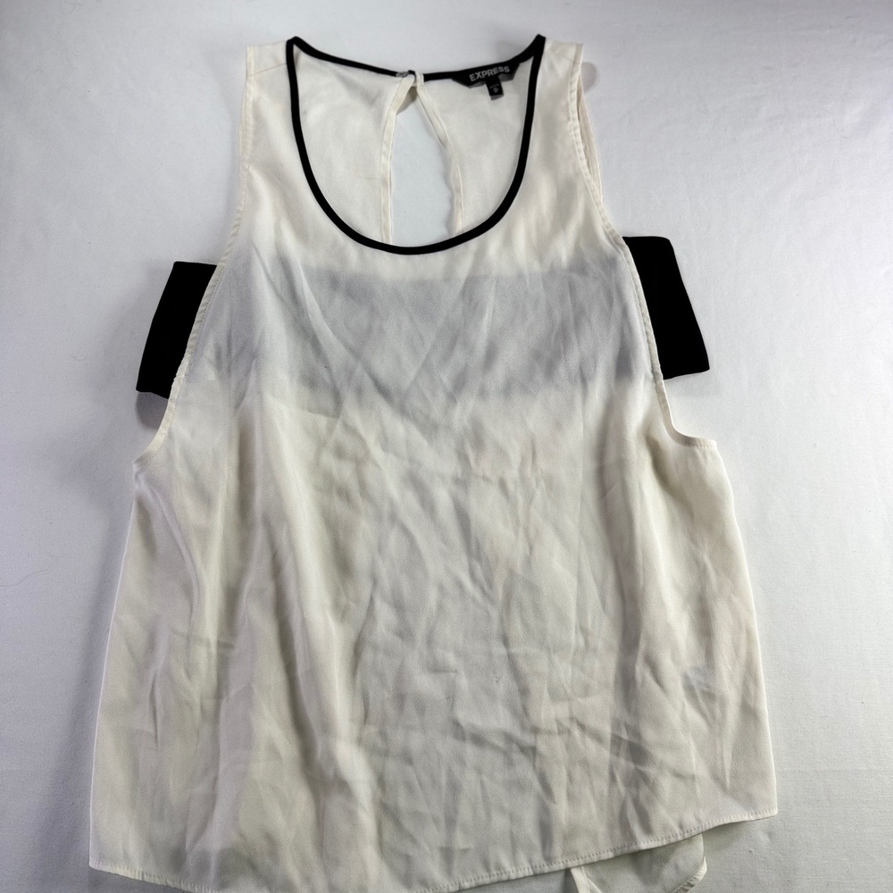 Express Women Ivory Black Colorblock Sleeveless Open Back Tulip Hem Blouse M